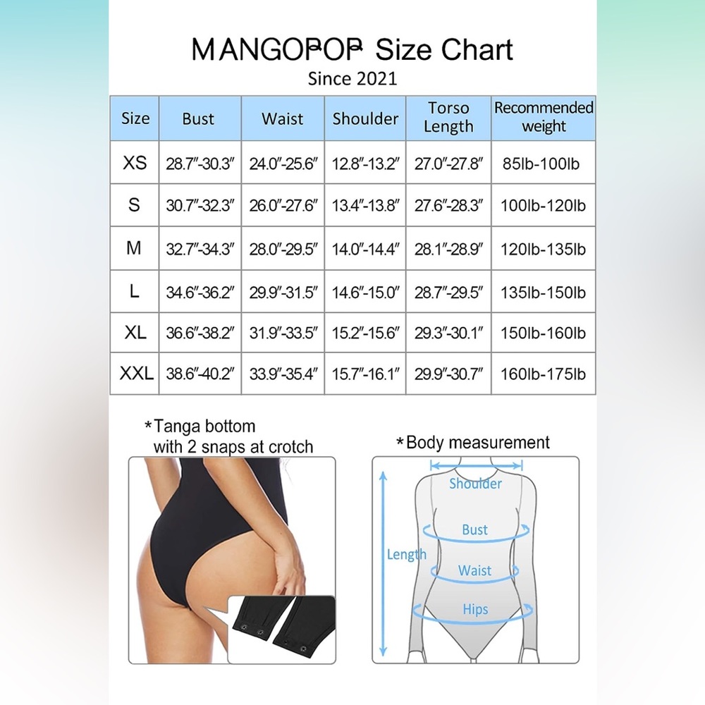 MANGOPOP Women's Square Neck‎ Long Sleeve Tops Bodysuit- small - Picture 4 of 7